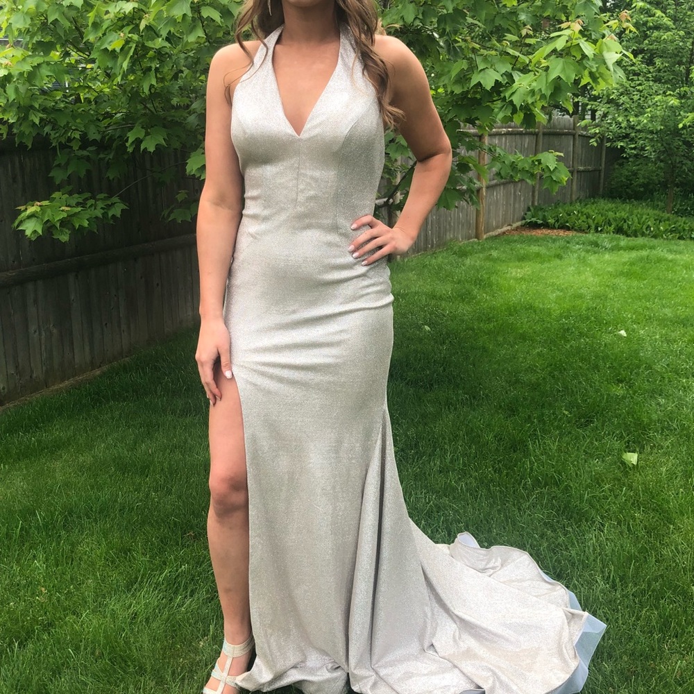 Ava Presley prom gown with train and bustle added. Champagne size 4